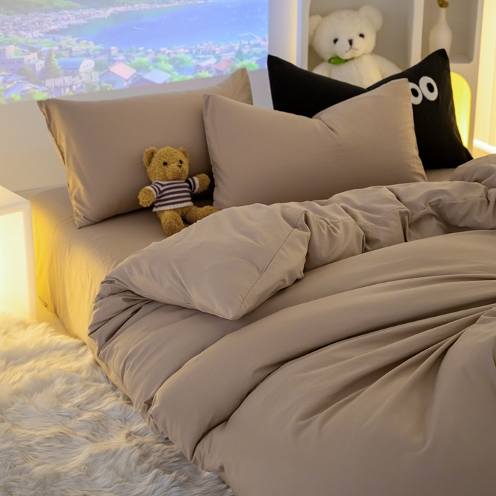 91家纺网 家纺一手货源 找家纺 （总）韩秀主推有优惠 2026云朵棉四件套双层纱大眼睛纯色四件套床笠刺绣花加厚水洗棉跑量款