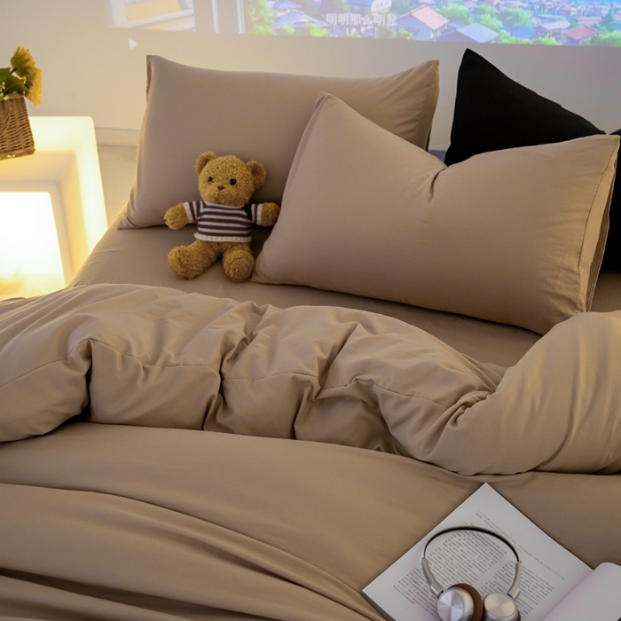 91家纺网 家纺一手货源 找家纺 （总）韩秀主推有优惠 2026云朵棉四件套双层纱大眼睛纯色四件套床笠刺绣花加厚水洗棉跑量款