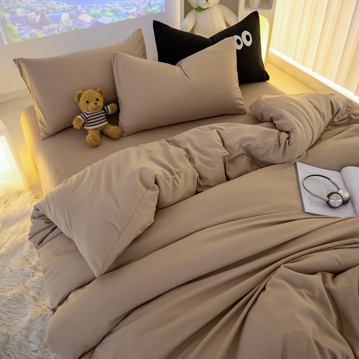 91家纺网 家纺一手货源 找家纺 （总）韩秀主推有优惠 2026云朵棉四件套双层纱大眼睛纯色四件套床笠刺绣花加厚水洗棉跑量款