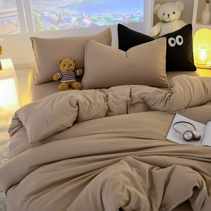 91家纺网 家纺一手货源 找家纺 （总）韩秀主推有优惠 2026云朵棉四件套双层纱大眼睛纯色四件套床笠刺绣花加厚水洗棉跑量款