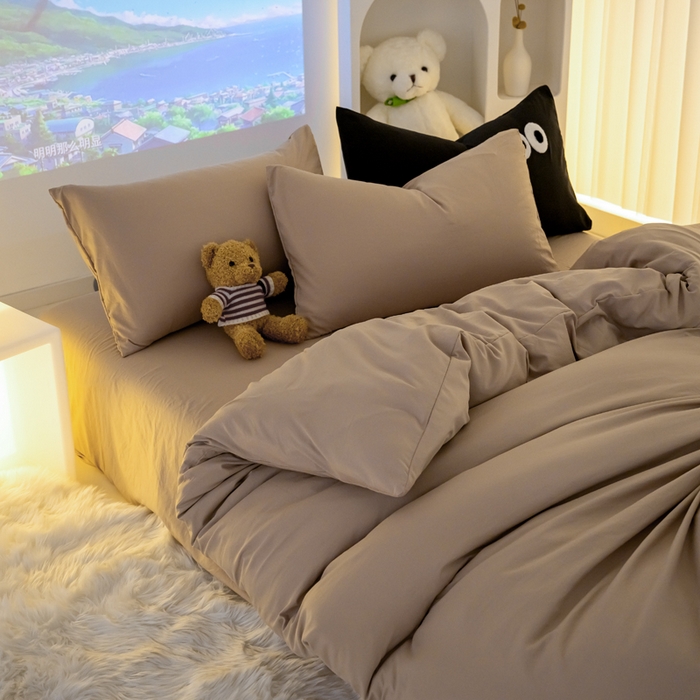 91家纺网 家纺一手货源 找家纺 （总）韩秀主推有优惠 2026云朵棉四件套双层纱大眼睛纯色四件套床笠刺绣花加厚水洗棉跑量款