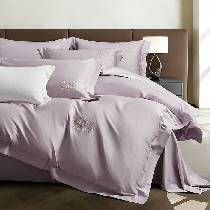 诗黛尔 2026春夏新款60S长绒棉刺绣雅姿系列四件套 雅姿-丁香紫