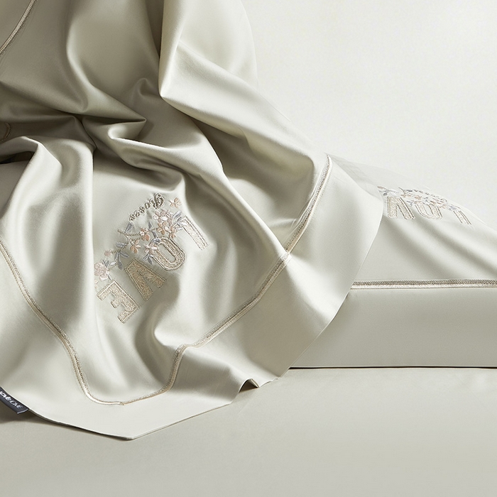 91家纺网 家纺一手货源 找家纺 诗黛尔 2026春夏新款60S长绒棉刺绣雅姿系列四件套 雅姿-豆绿