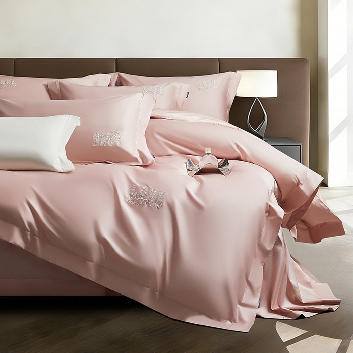 诗黛尔 2026春夏新款60S长绒棉刺绣雅姿系列四件套 雅姿-粉豆沙