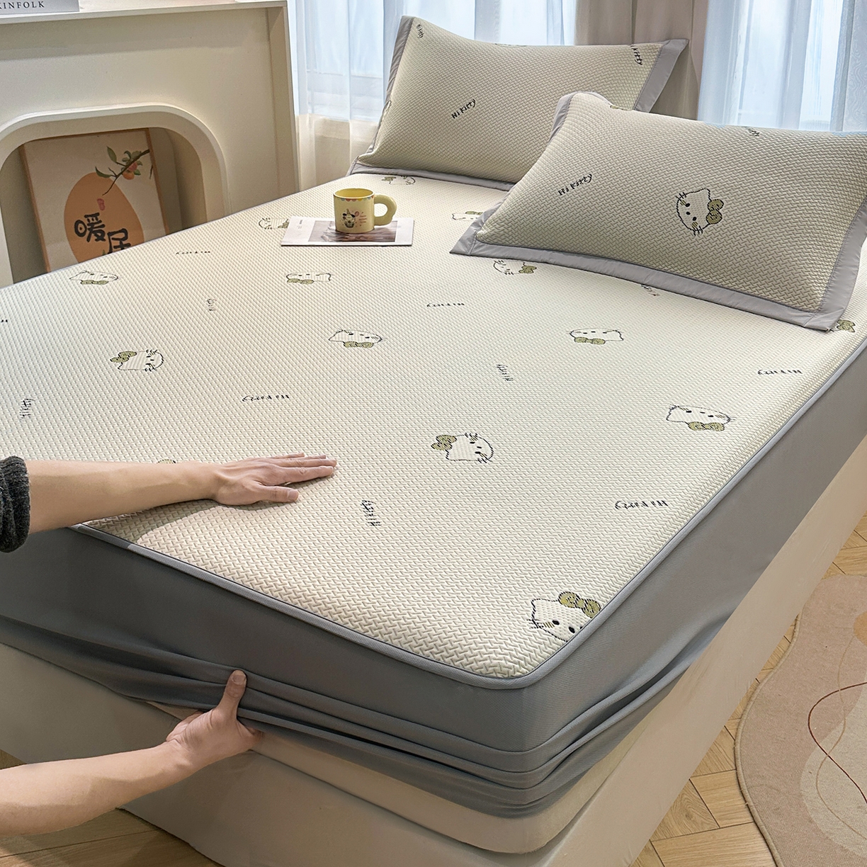 居易简 2026新款卡通实拍小红书爆款凉豆豆凉席100%PE 乙纶凉感可水洗床席席子-床笠款 梦境KT