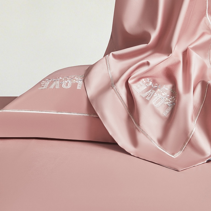 91家纺网 家纺一手货源 找家纺 诗黛尔 2026春夏新款60S长绒棉刺绣雅姿系列四件套 雅姿-红豆沙