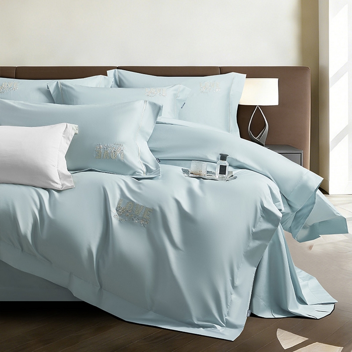 诗黛尔 2026春夏新款60S长绒棉刺绣雅姿系列四件套 雅姿-天蓝