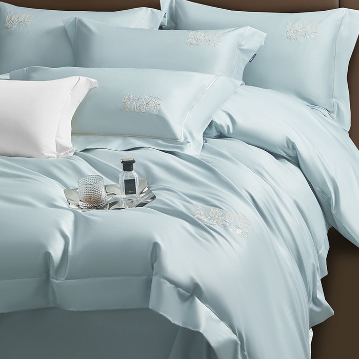 91家纺网 家纺一手货源 找家纺 诗黛尔 2026春夏新款60S长绒棉刺绣雅姿系列四件套 雅姿-天蓝