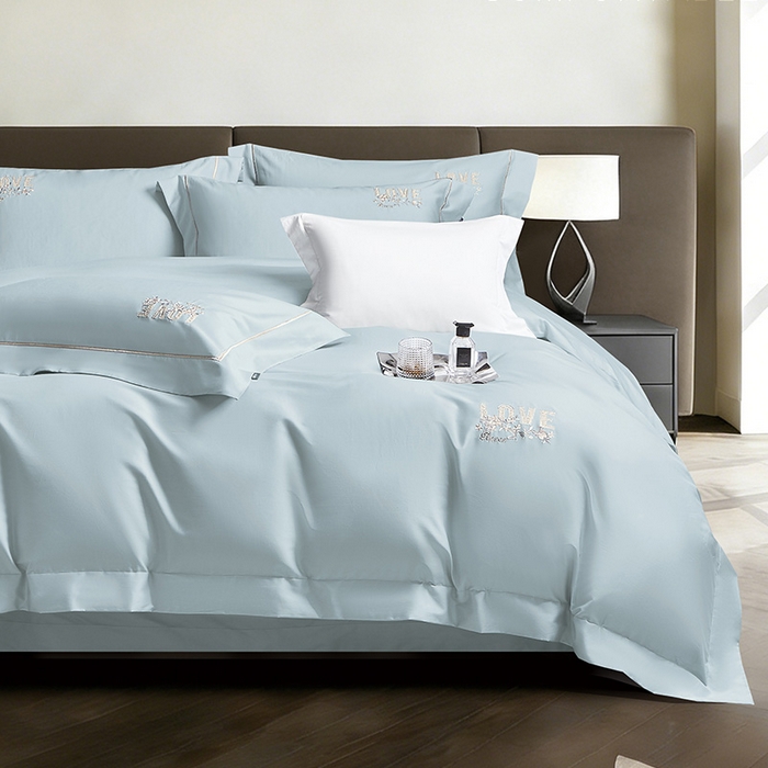 91家纺网 家纺一手货源 找家纺 诗黛尔 2026春夏新款60S长绒棉刺绣雅姿系列四件套 雅姿-天蓝