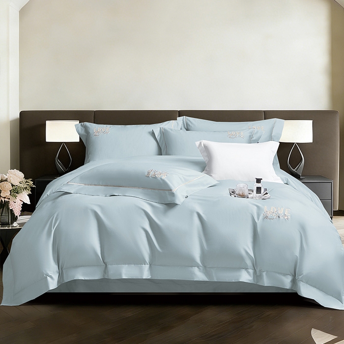 91家纺网 家纺一手货源 找家纺 诗黛尔 2026春夏新款60S长绒棉刺绣雅姿系列四件套 雅姿-天蓝