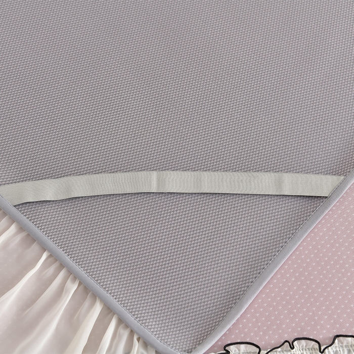 91家纺网 家纺一手货源 找家纺 小牛席业 2026新款满天星凉感冰丝席黑边床裙凉席席子系列 满天星凉感席黑边床裙款-粉色