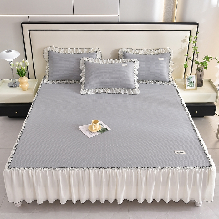 小牛席业 2026新款满天星凉感冰丝席黑边床裙凉席席子系列 满天星凉感席黑边床裙款-灰色