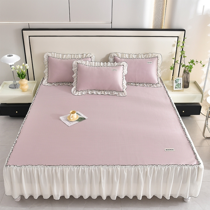 小牛席业 2026新款满天星凉感冰丝席黑边床裙凉席席子系列 满天星凉感席黑边床裙款-粉色