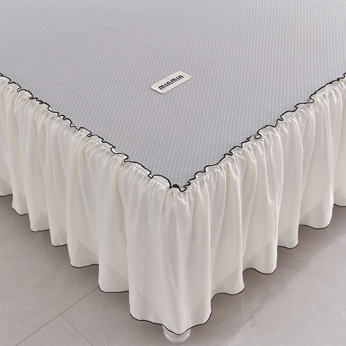 91家纺网 家纺一手货源 找家纺 小牛席业 2026新款满天星凉感冰丝席黑边床裙凉席席子系列 满天星凉感席黑边床裙款-灰色