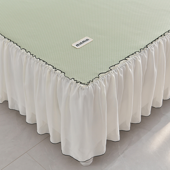 91家纺网 家纺一手货源 找家纺 小牛席业 2026新款满天星凉感冰丝席黑边床裙凉席席子系列 满天星凉感席黑边床裙款-绿色