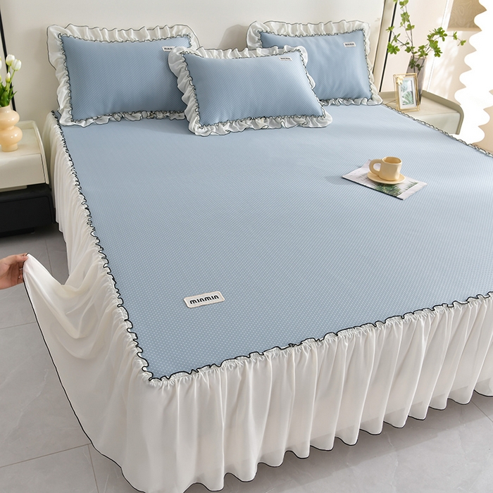 91家纺网 家纺一手货源 找家纺 （总）小牛席业 2026新款满天星凉感冰丝席黑边床裙凉席席子系列