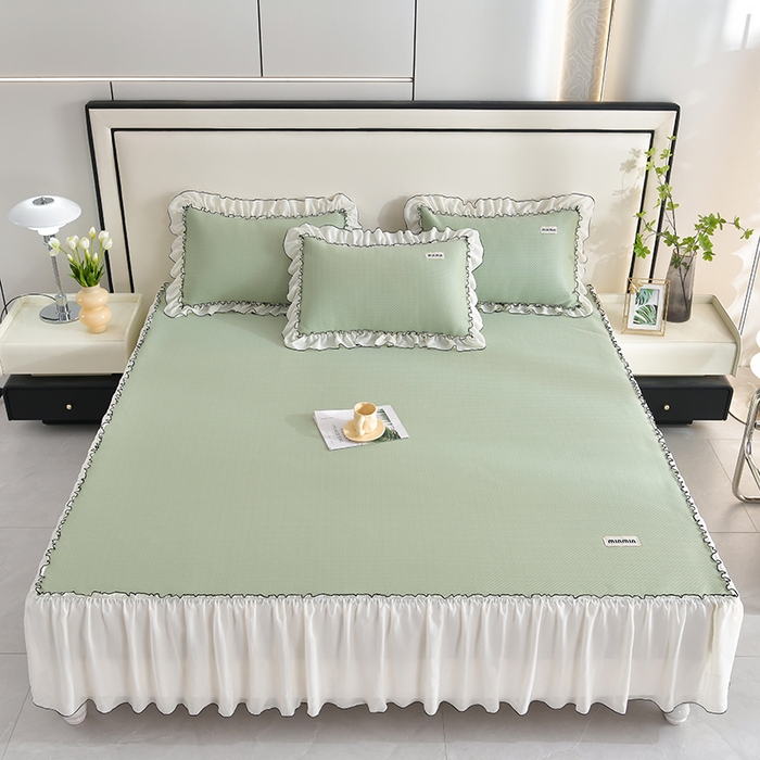 小牛席业 2026新款满天星凉感冰丝席黑边床裙凉席席子系列 满天星凉感席黑边床裙款-绿色