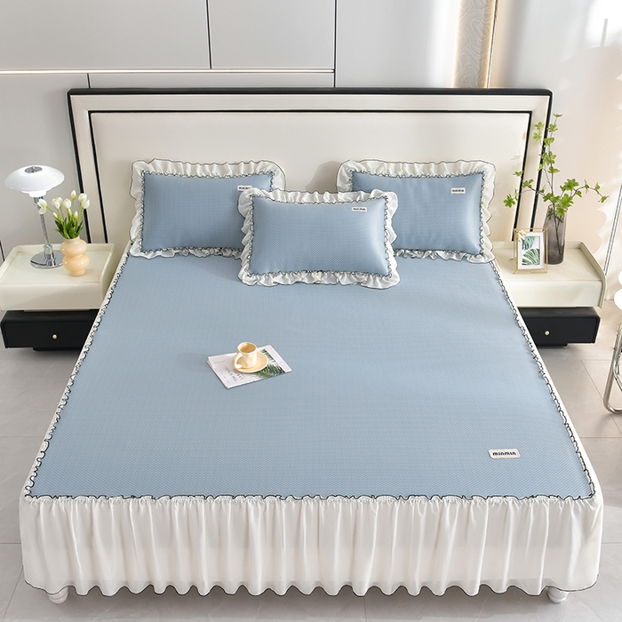 小牛席业 2026新款满天星凉感冰丝席黑边床裙凉席席子系列 满天星凉感席黑边床裙款-蓝色