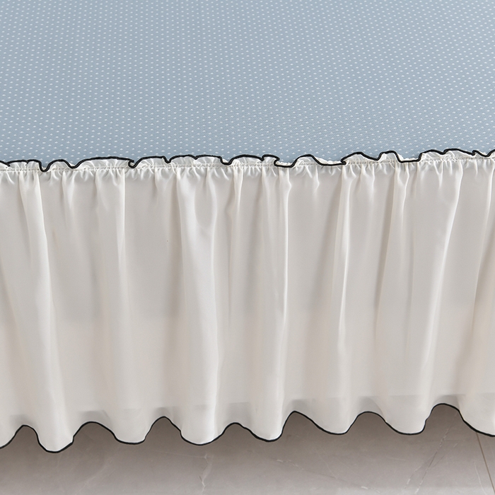 91家纺网 家纺一手货源 找家纺 小牛席业 2026新款满天星凉感冰丝席黑边床裙凉席席子系列 满天星凉感席黑边床裙款-蓝色