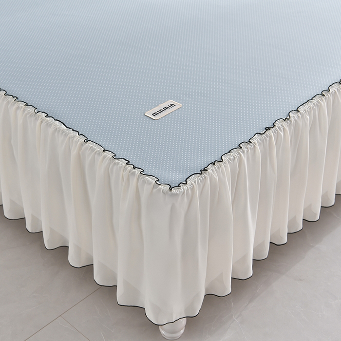 91家纺网 家纺一手货源 找家纺 小牛席业 2026新款满天星凉感冰丝席黑边床裙凉席席子系列 满天星凉感席黑边床裙款-蓝色