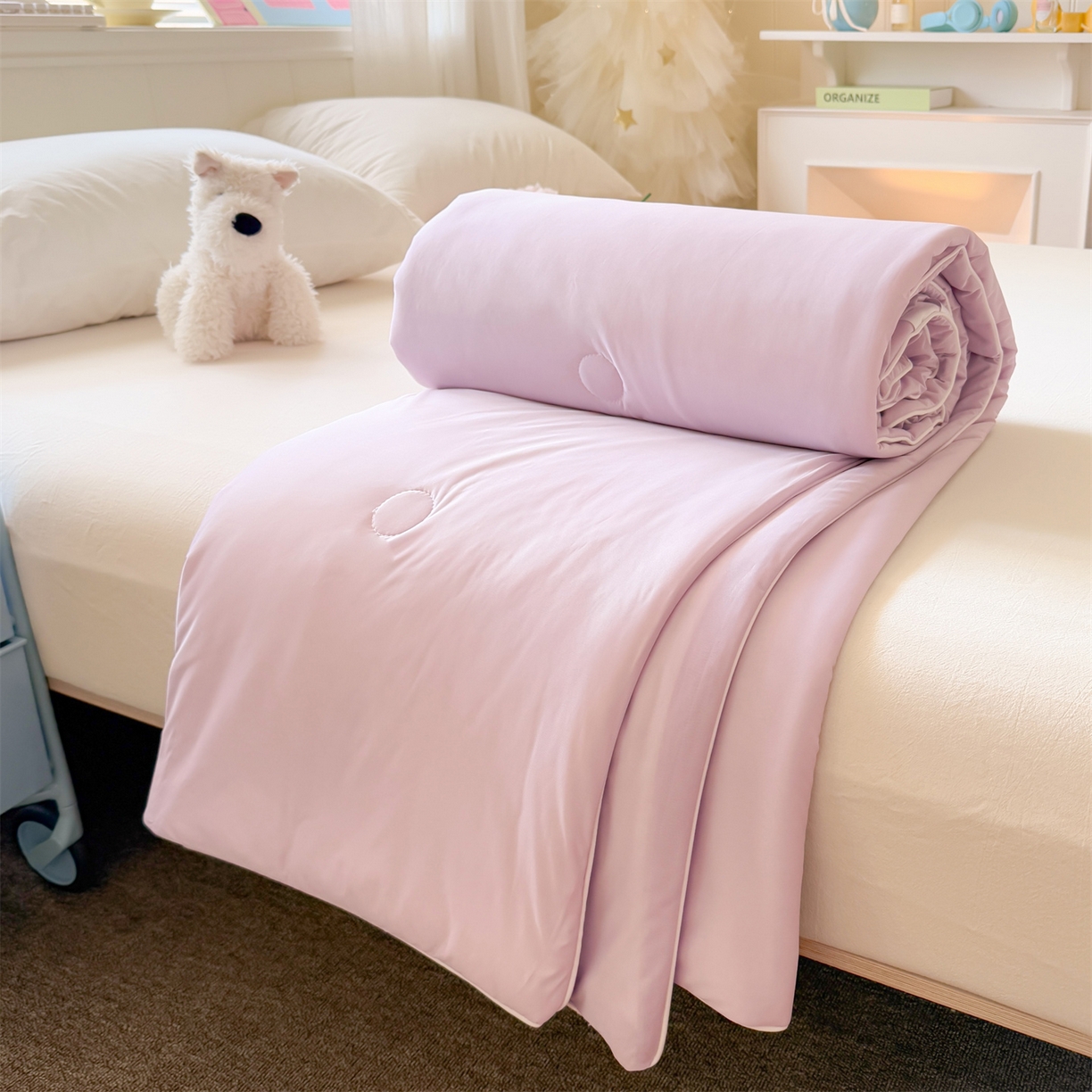 名兮家居 2026春夏纯色双拼A类凉感丝夏凉被 梦幻紫