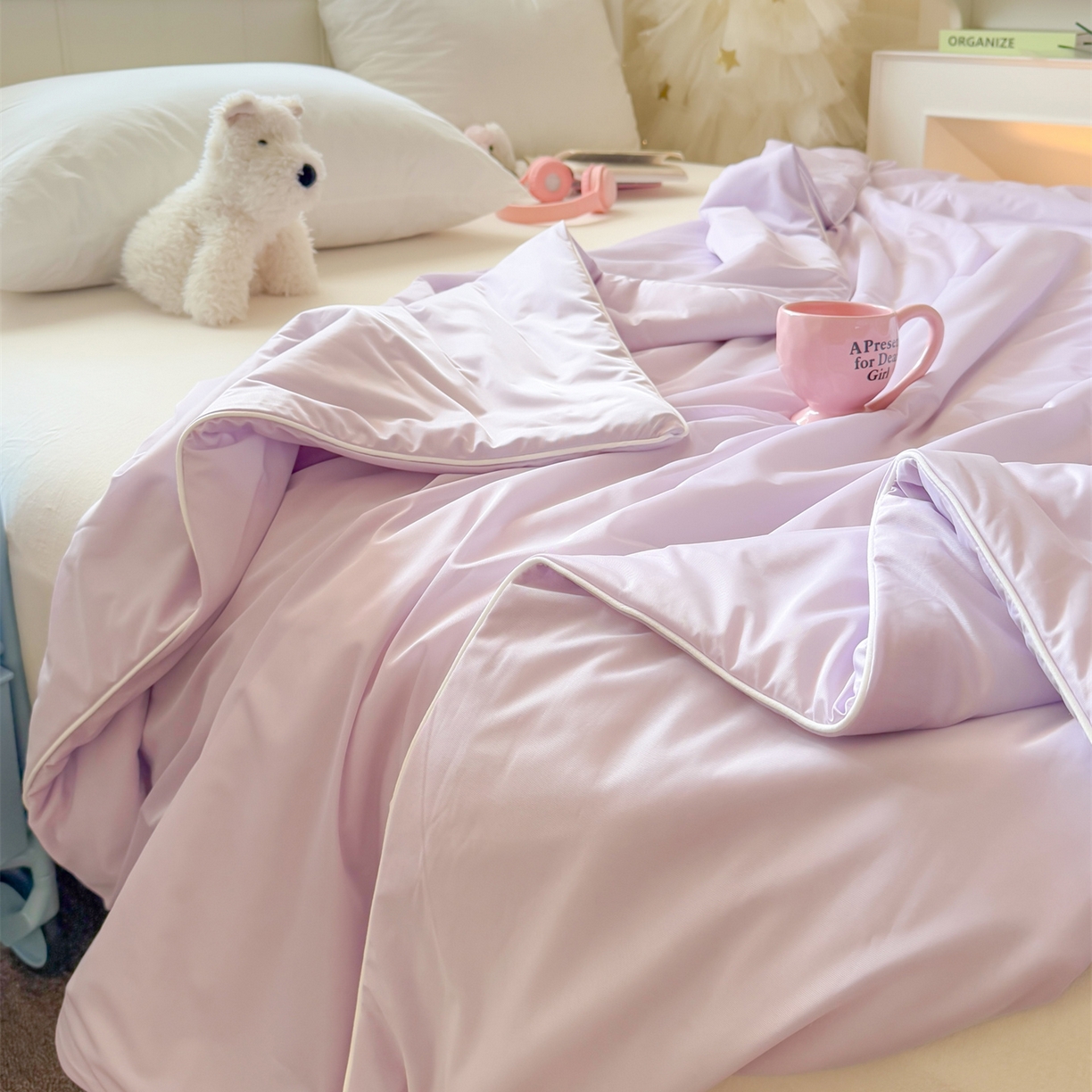 91家纺网 家纺一手货源 找家纺 名兮家居 2026春夏纯色双拼A类凉感丝夏凉被 梦幻紫