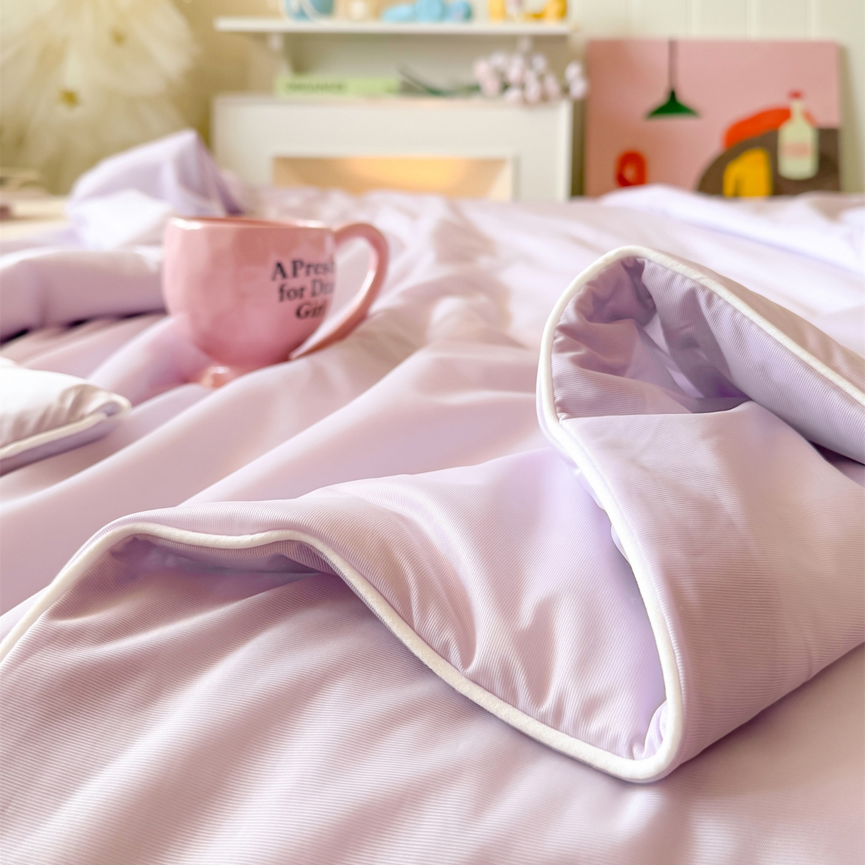 91家纺网 家纺一手货源 找家纺 名兮家居 2026春夏纯色双拼A类凉感丝夏凉被 梦幻紫