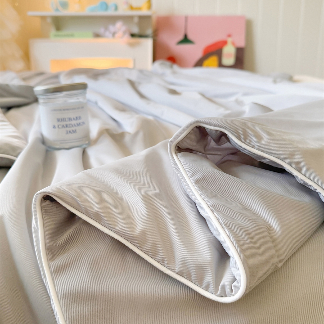 91家纺网 家纺一手货源 找家纺 名兮家居 2026春夏纯色双拼A类凉感丝夏凉被 高级灰