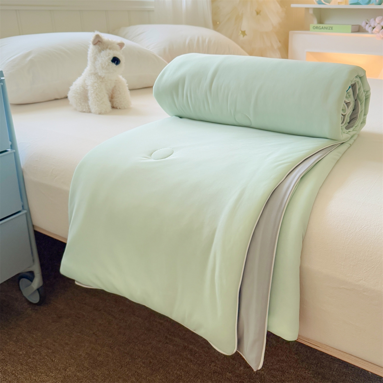 91家纺网 家纺一手货源 找家纺 （总）名兮家居 2026春夏纯色双拼A类凉感丝夏凉被