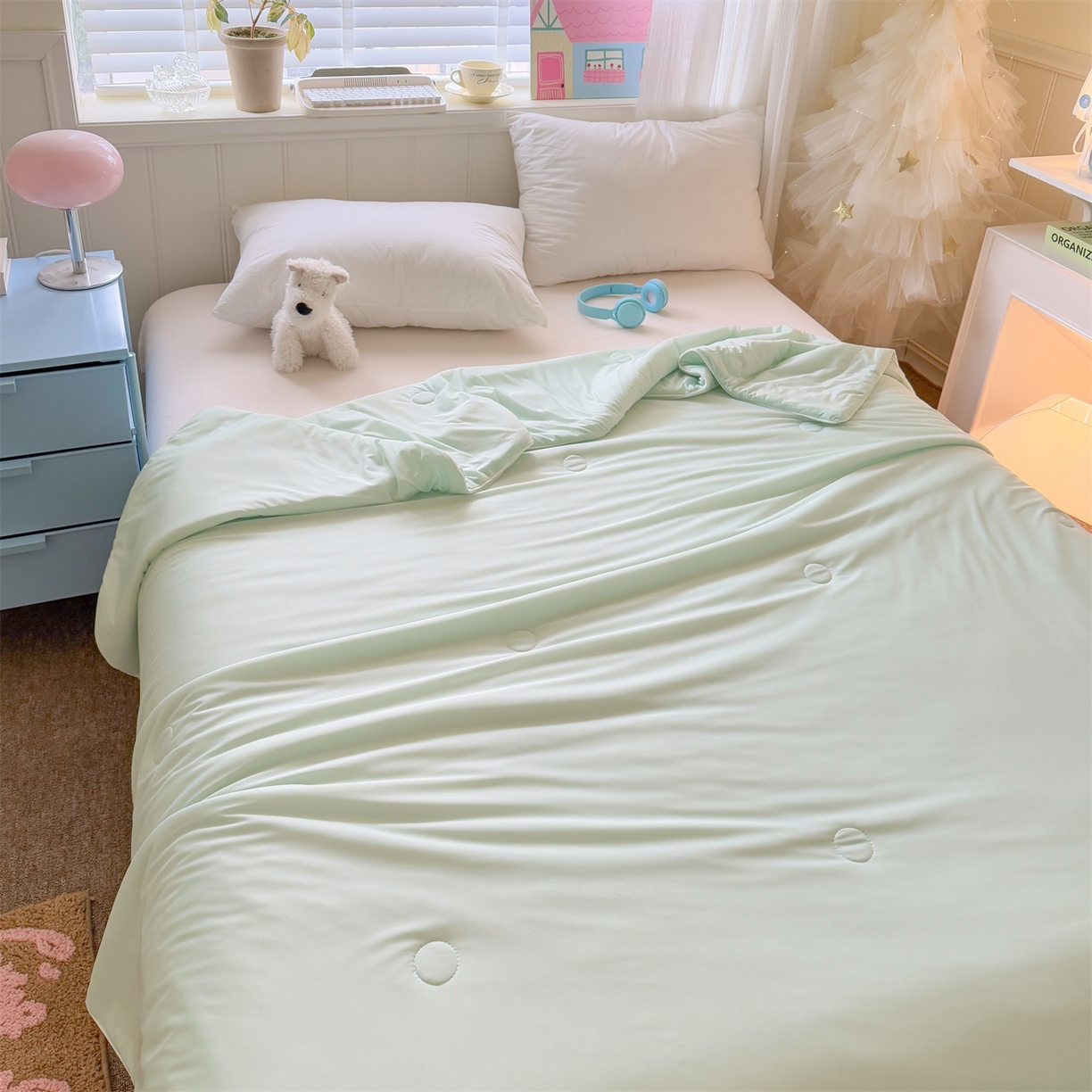 91家纺网 家纺一手货源 找家纺 （总）名兮家居 2026春夏纯色双拼A类凉感丝夏凉被