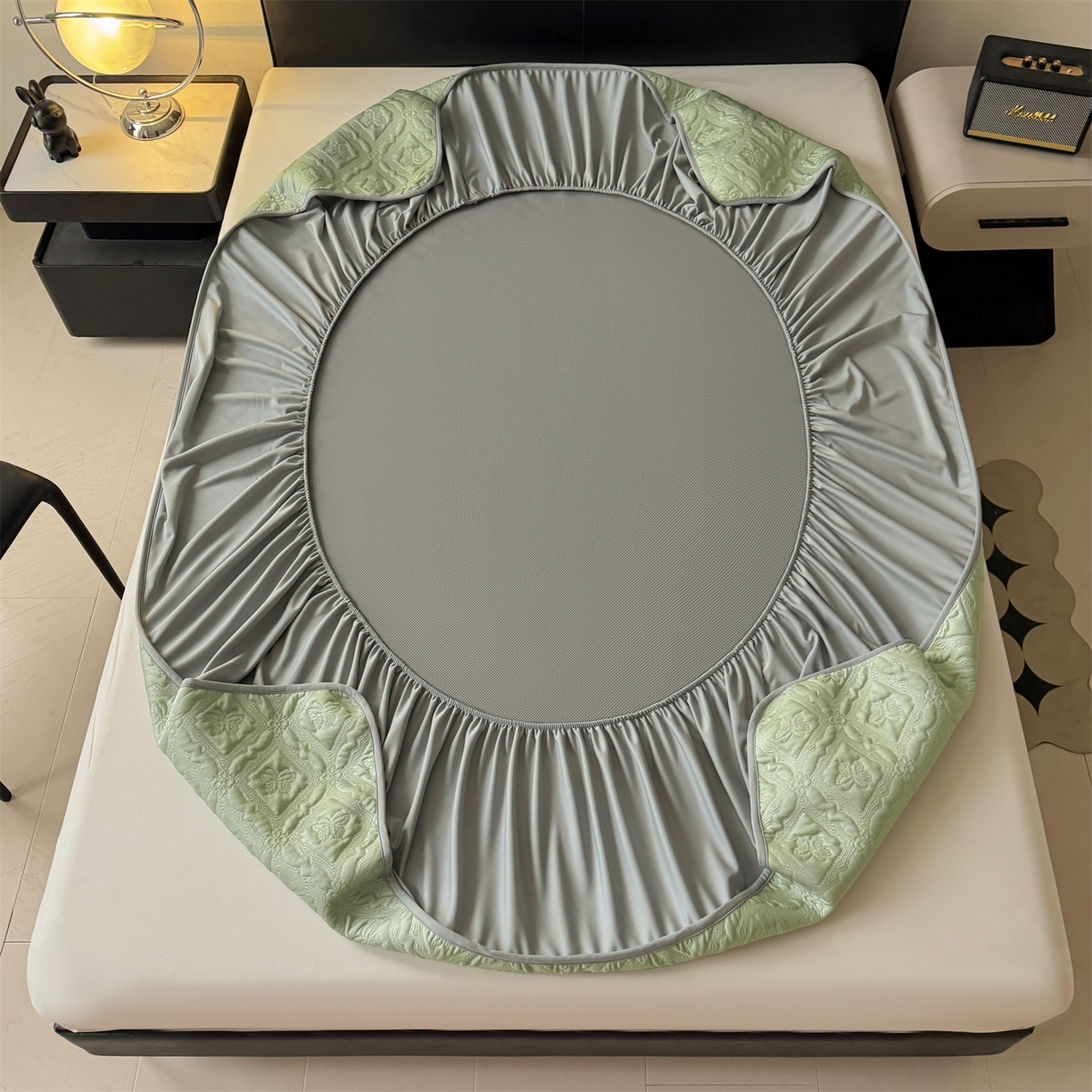 91家纺网 家纺一手货源 找家纺 居易简 2026新款刺绣实拍爆款凉豆豆凉席100%PE乙伦绣花可水洗床席席子-床笠款 蝶韵 冰清绿-床笠款