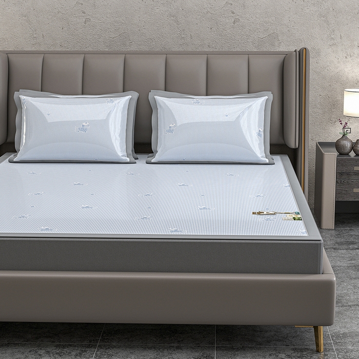 91家纺网 家纺一手货源 找家纺 小牛席业 2026新款【建模风格】双PE高凉感-腊肠狗格纹提花冰丝席平铺款凉席席子 腊肠狗格纹-蓝色