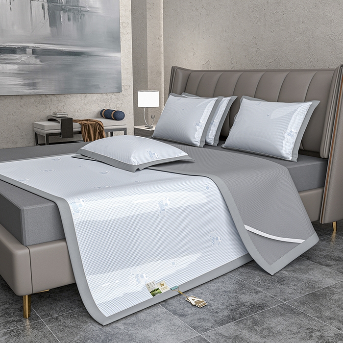 小牛席业 2026新款【建模风格】双PE高凉感-腊肠狗格纹提花冰丝席平铺款凉席席子 腊肠狗格纹-蓝色