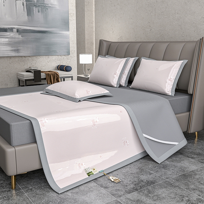 小牛席业 2026新款【建模风格】双PE高凉感-腊肠狗格纹提花冰丝席平铺款凉席席子 腊肠狗格纹-粉色