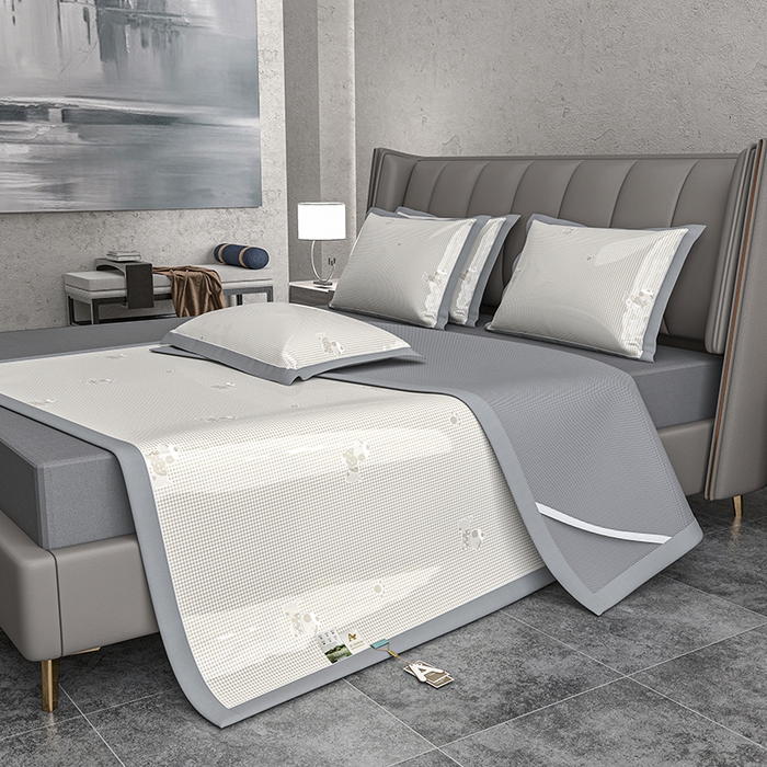 小牛席业 2026新款【建模风格】双PE高凉感-腊肠狗格纹提花冰丝席平铺款凉席席子 腊肠狗格纹-香槟