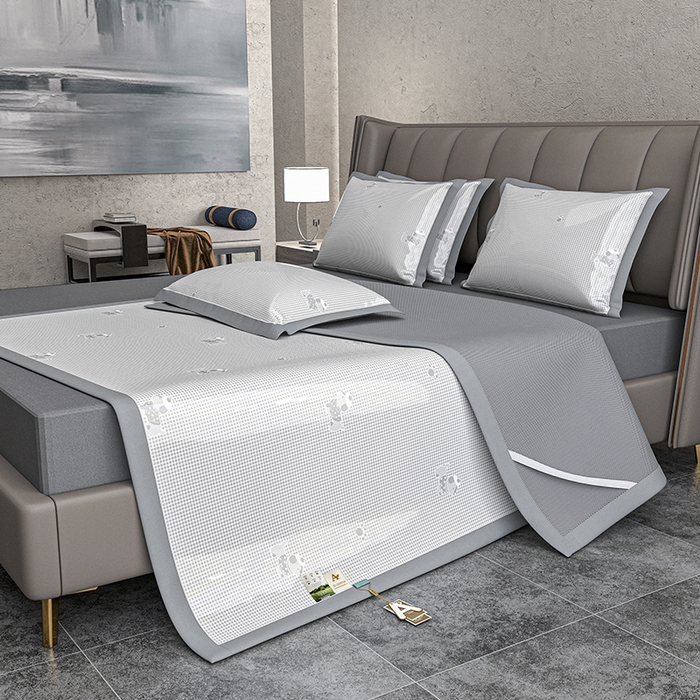 91家纺网 家纺一手货源 找家纺 （总）小牛席业 2026新款【建模风格】双PE高凉感-腊肠狗格纹提花冰丝席平铺款凉席席子藤席冰藤席