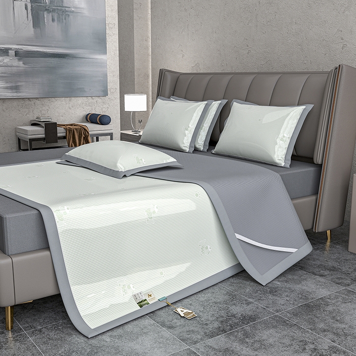 小牛席业 2026新款【建模风格】双PE高凉感-腊肠狗格纹提花冰丝席平铺款凉席席子 腊肠狗格纹-抹茶