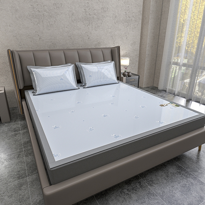 91家纺网 家纺一手货源 找家纺 小牛席业 2026新款【建模风格】双PE高凉感-腊肠狗格纹提花冰丝席平铺款凉席席子 腊肠狗格纹-蓝色