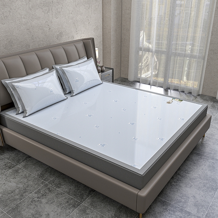 91家纺网 家纺一手货源 找家纺 小牛席业 2026新款【建模风格】双PE高凉感-腊肠狗格纹提花冰丝席平铺款凉席席子 腊肠狗格纹-蓝色