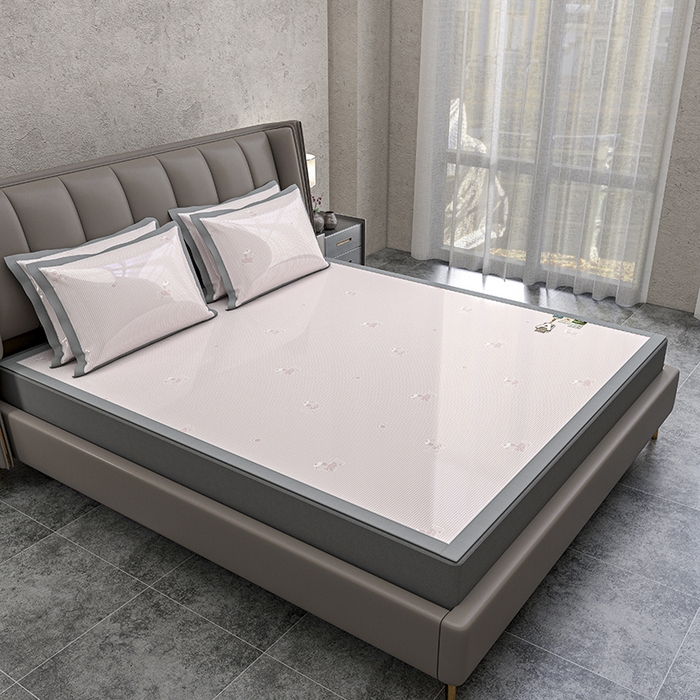 91家纺网 家纺一手货源 找家纺 小牛席业 2026新款【建模风格】双PE高凉感-腊肠狗格纹提花冰丝席平铺款凉席席子 腊肠狗格纹-粉色