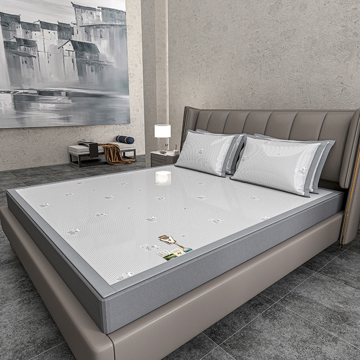 91家纺网 家纺一手货源 找家纺 小牛席业 2026新款【建模风格】双PE高凉感-腊肠狗格纹提花冰丝席平铺款凉席席子 腊肠狗格纹-灰色