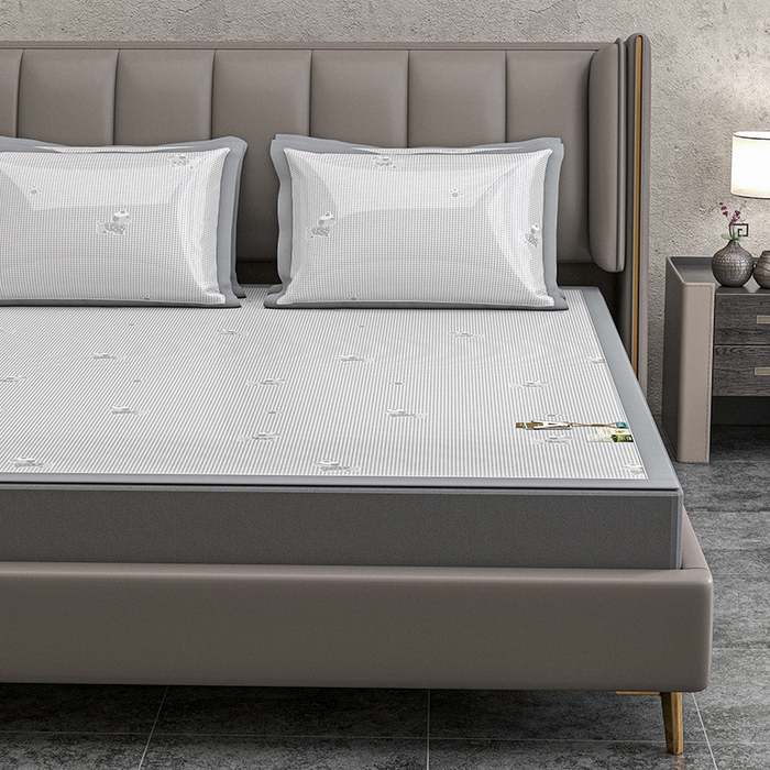 91家纺网 家纺一手货源 找家纺 小牛席业 2026新款【建模风格】双PE高凉感-腊肠狗格纹提花冰丝席平铺款凉席席子 腊肠狗格纹-灰色