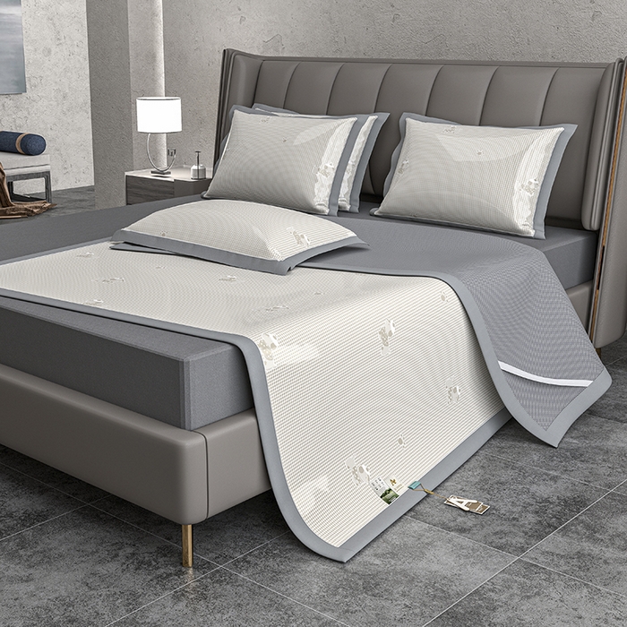 91家纺网 家纺一手货源 找家纺 小牛席业 2026新款【建模风格】双PE高凉感-腊肠狗格纹提花冰丝席平铺款凉席席子 腊肠狗格纹-香槟