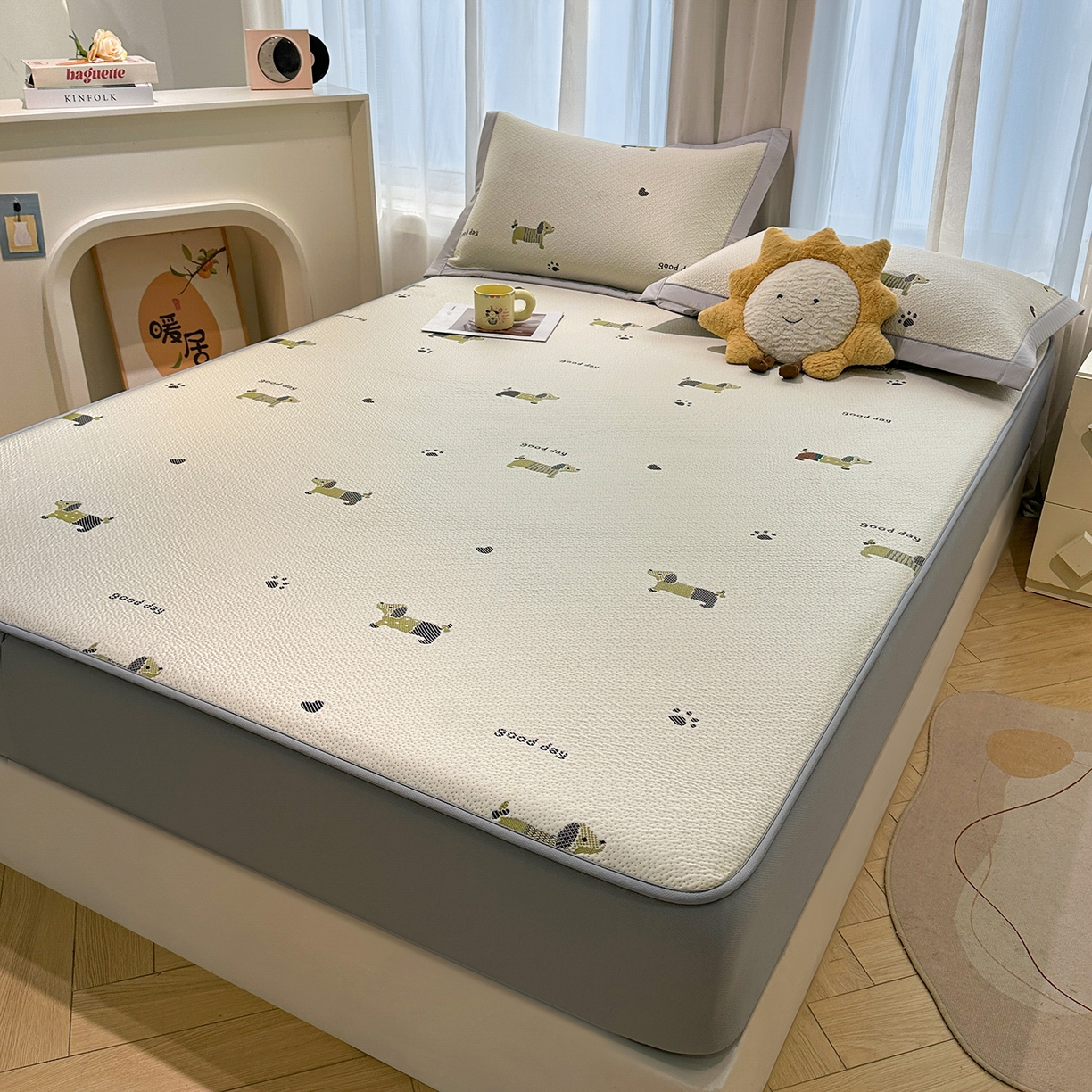 91家纺网 家纺一手货源 找家纺 （总）玉相逢 2026新款卡通实拍小红书爆款凉豆豆凉席100%PE 乙纶凉感可水洗床席席子-床笠款