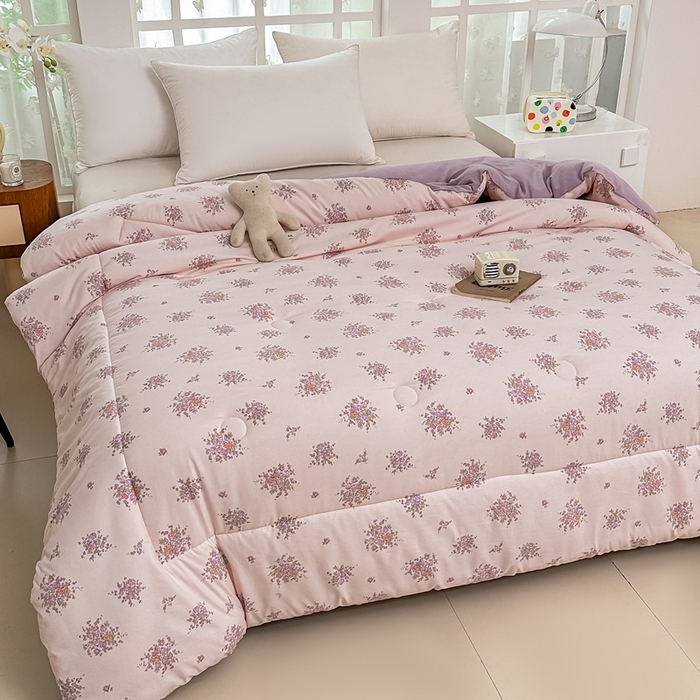 91家纺网 家纺一手货源 找家纺 好欣怡家纺 2026新款110克云柔棉被子50%新疆棉花夏被冬被被芯直播首选（含检测报告） 紫樱浅粉-冬被