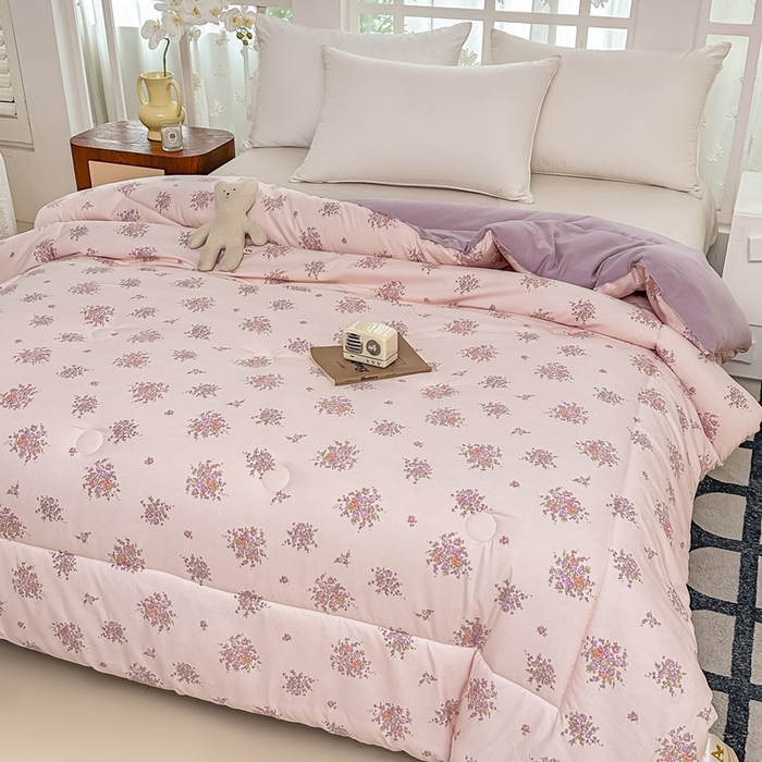 91家纺网 家纺一手货源 找家纺 好欣怡家纺 2026新款110克云柔棉被子50%新疆棉花夏被冬被被芯直播首选（含检测报告） 紫樱浅粉-冬被