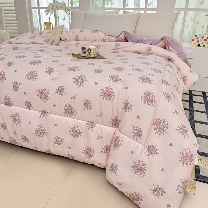 91家纺网 家纺一手货源 找家纺 好欣怡家纺 2026新款110克云柔棉被子50%新疆棉花夏被冬被被芯直播首选（含检测报告） 紫樱浅粉-冬被