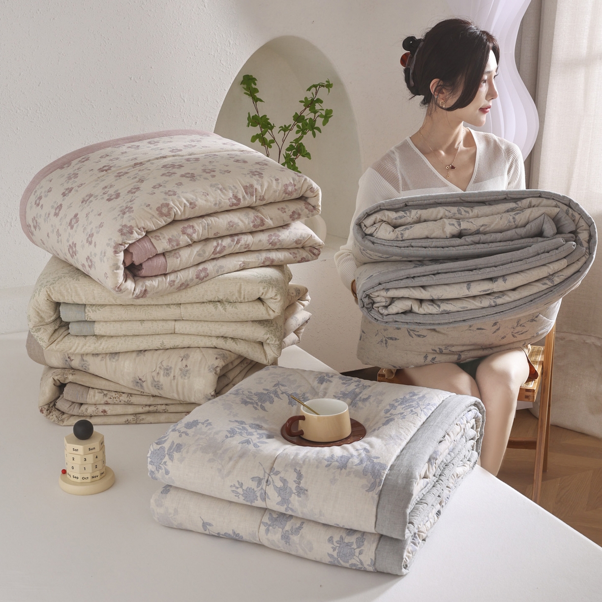 91家纺网 家纺一手货源 找家纺 （总）尊妙被业 2026新款全棉亚麻夏被100%新疆棉夏被四件套印花款