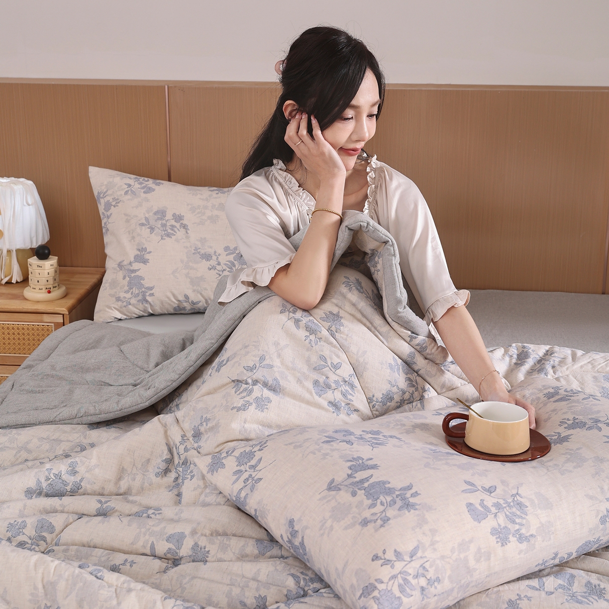 91家纺网 家纺一手货源 找家纺 （总）尊妙被业 2026新款全棉亚麻夏被100%新疆棉夏被四件套印花款