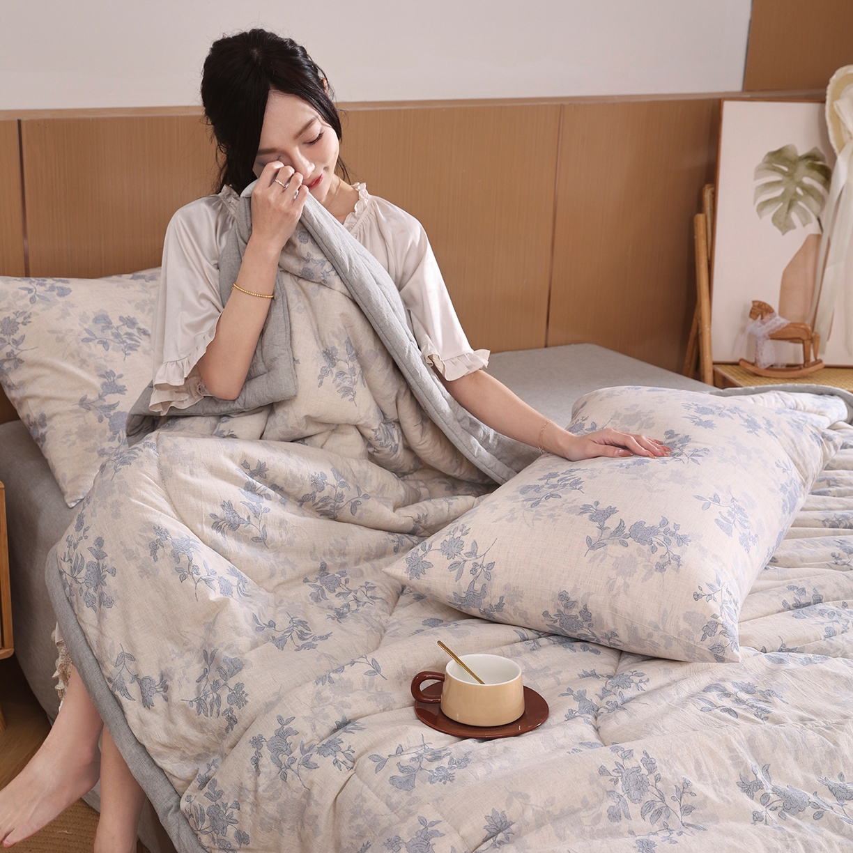 91家纺网 家纺一手货源 找家纺 （总）尊妙被业 2026新款全棉亚麻夏被100%新疆棉夏被四件套印花款